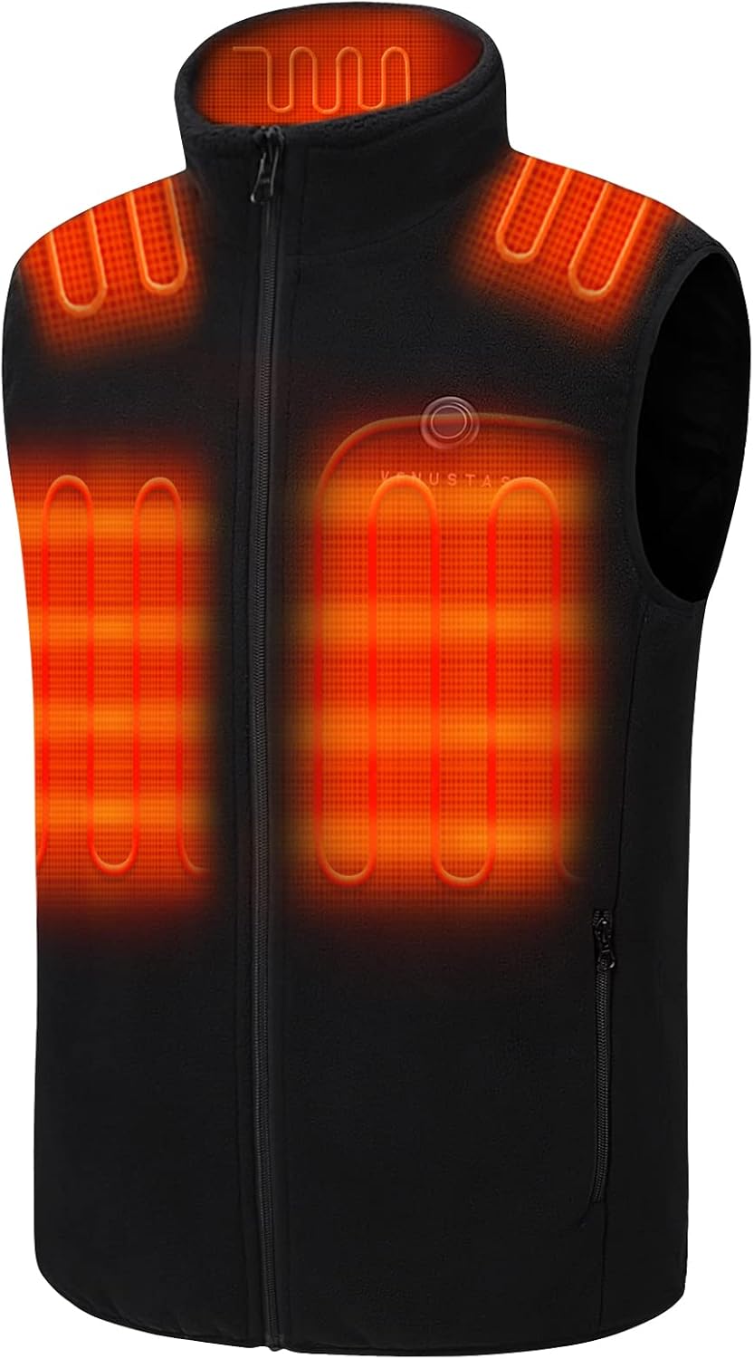 Venustas Chaleco térmico de vellón para hombre con batería de 74 V chaleco eléctrico ligero aislado Negro -