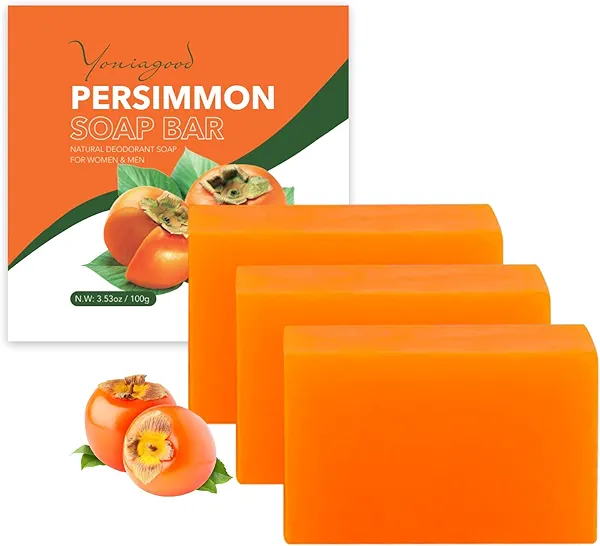 yoniagood 3 PCS Persimmon Soap Bar for Body Odor Control, Natural Deodorant Body Bar Soap for Old People Smell, Remove Strong Smell, Organic Eliminating Odor Wash Soap for Women & Men