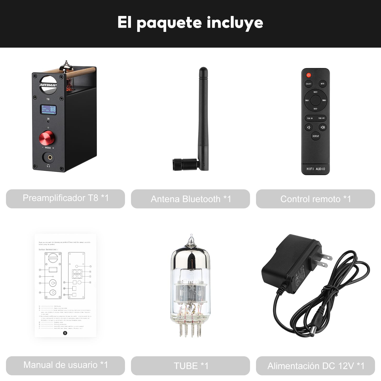 AIYIMA T8 6N3 preamplificador de tubo digital QCC3031 preamplificador Bluetooth 5.0 USB DAC amplificador de auriculares decodificador de audio estéreo óptico coaxial compatible con APTX