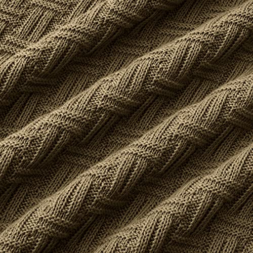 Image of TREELY 100% Cotton Knitted Throw Blanket, 50 x 60 Inches, Khaki