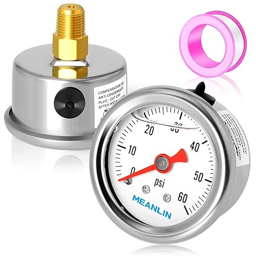 MEANLIN MEASURE Medidor de presión de 0 60 psi, esfera con cara NPT de 1.5 pulgadas, relleno de glicerina, de acero inoxidable, con relleno de