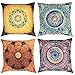 YancLife 4 fundas de cojín de 45 x 45 cm, indio, hippie, bohemio, mandala, flores, decoración, universal, algodón, lino, para salón y dormitorio