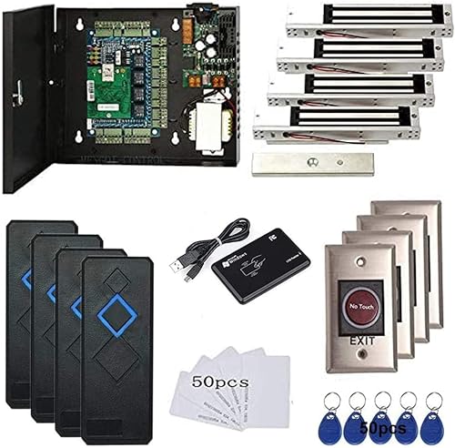 Sistema de control de acceso de 4 puertas con bloqueo magnético de 600 libras, panel de control de acceso, caja de fuente de alimentación de 110 V,