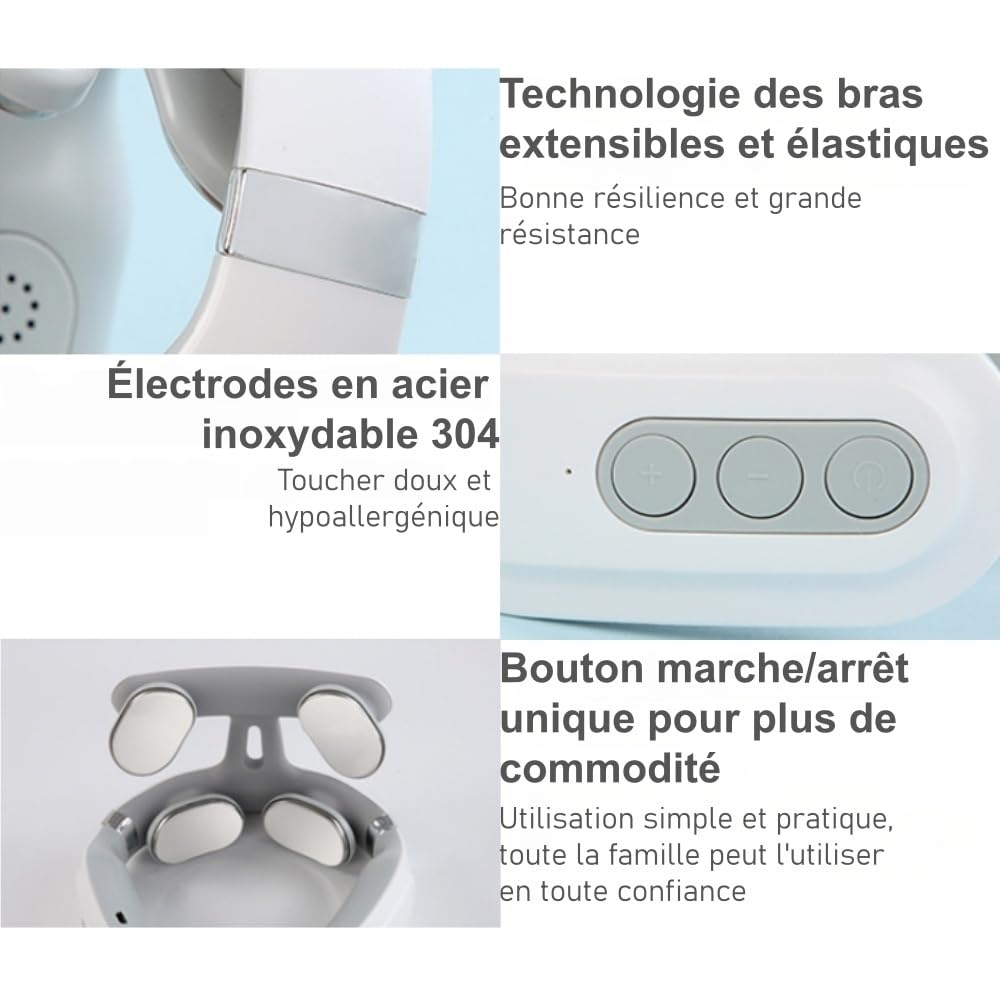 Kalivea CerviCalm Masseur Cervical Électrique Portable Multifonction - 6 Modes, 16 Niveaux, Thérapie Thermique, Recharge USB, Soulage Douleurs Cou & Épaule