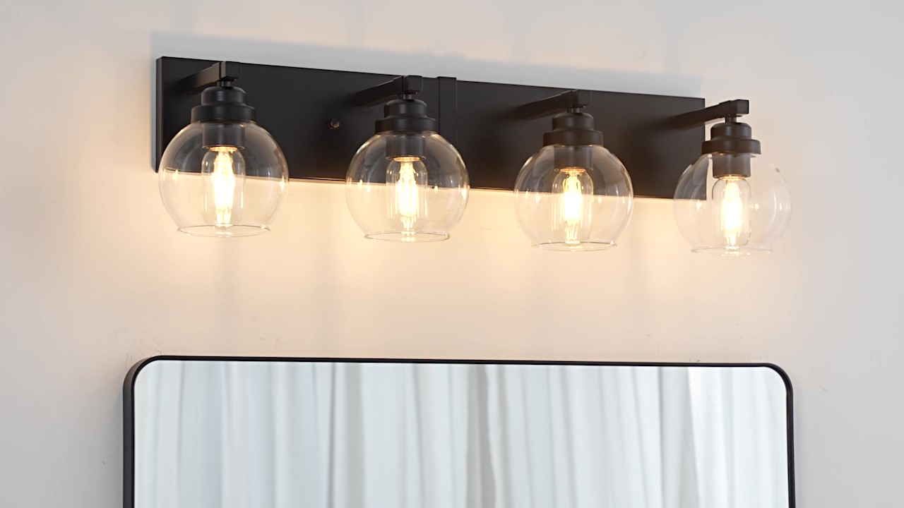 Image of LmnLvn Bathroom Light Fixtures, Farmhouse Black & Metal with Globe Glass