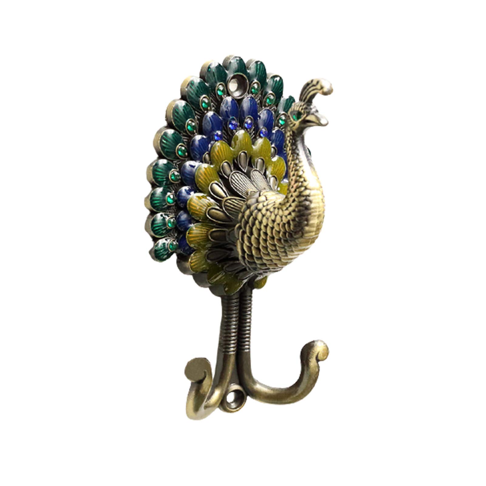 Peacock Coat Hooks, Antique Coat Hooks Vintage Decor, 13cm Novelty Peacock Hook with 2 Hooks, Heavy Duty Vintage Coat Hanger, Ornate Wall Decor for Hats Clothes Towel Bag