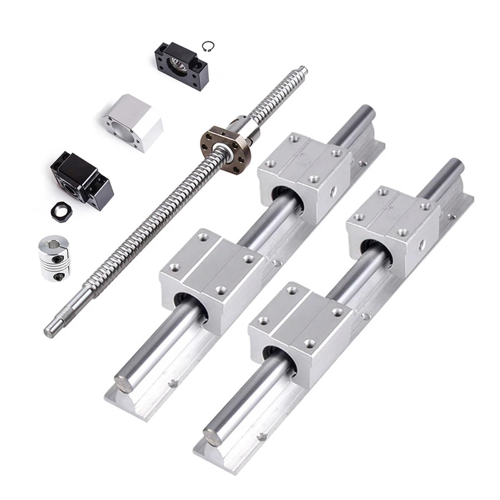 Metal Ball Screw nut SFU1605 Ball Screw End Machined+Nut Housing+BKBF12 Support+Coupler+2pcs SBR20 Linear Rail Support+4pcs SBR20UU Block Bearing(SBR-400 SFU-400)