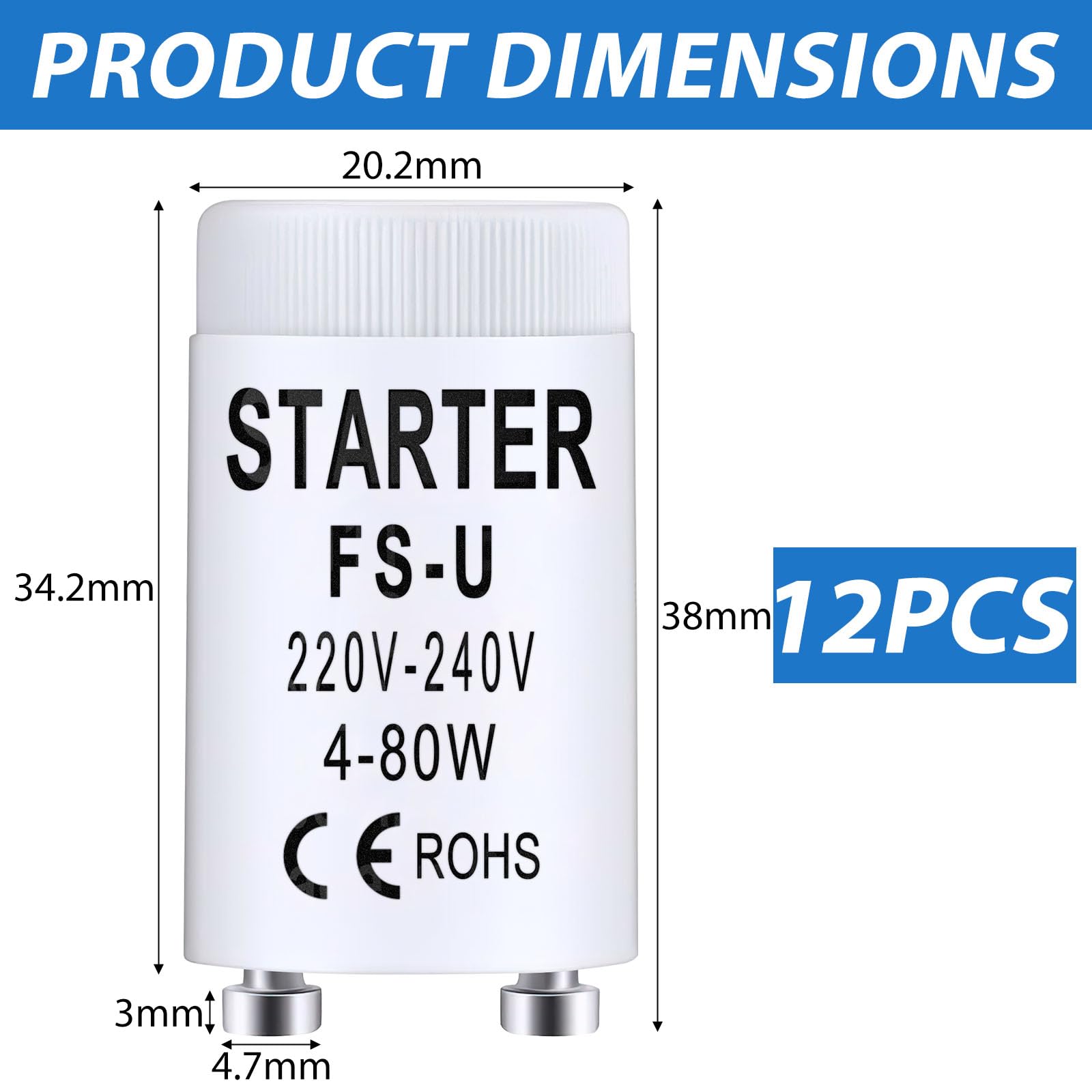 12x Leuchtstoffröhren-Starter FS-U 4-80W - 220-240V Für Neonlampen & Aquarien
