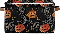 Vista 1 de Cesta de almacenamiento cuadrada de calabaza de Halloween, cubos de almacenamiento de lona, organizador de estante de armario para oficina en casa
