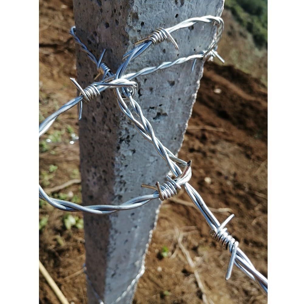 Rollos de Alambre de púas galvanizado: cercado de 100 Metros, Alambre de Acero de 4 Clavijas, Adecuado para cercas de jardín, protección de Animales y cercas Exteriores Flexibles.