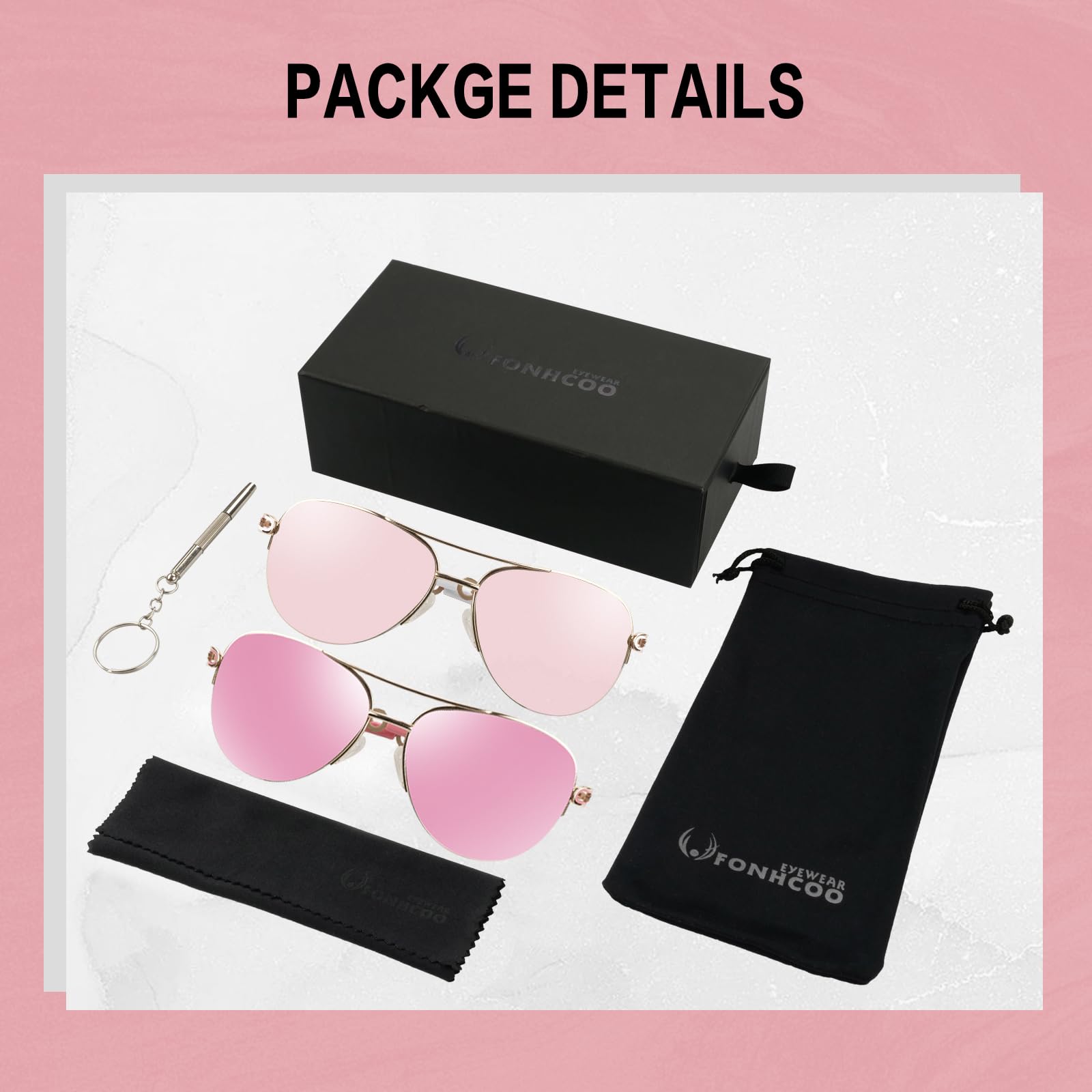 FONHCOO - anteojos de sol de aviador para mujeres y hombres, marco de metal UV400 con espejo
