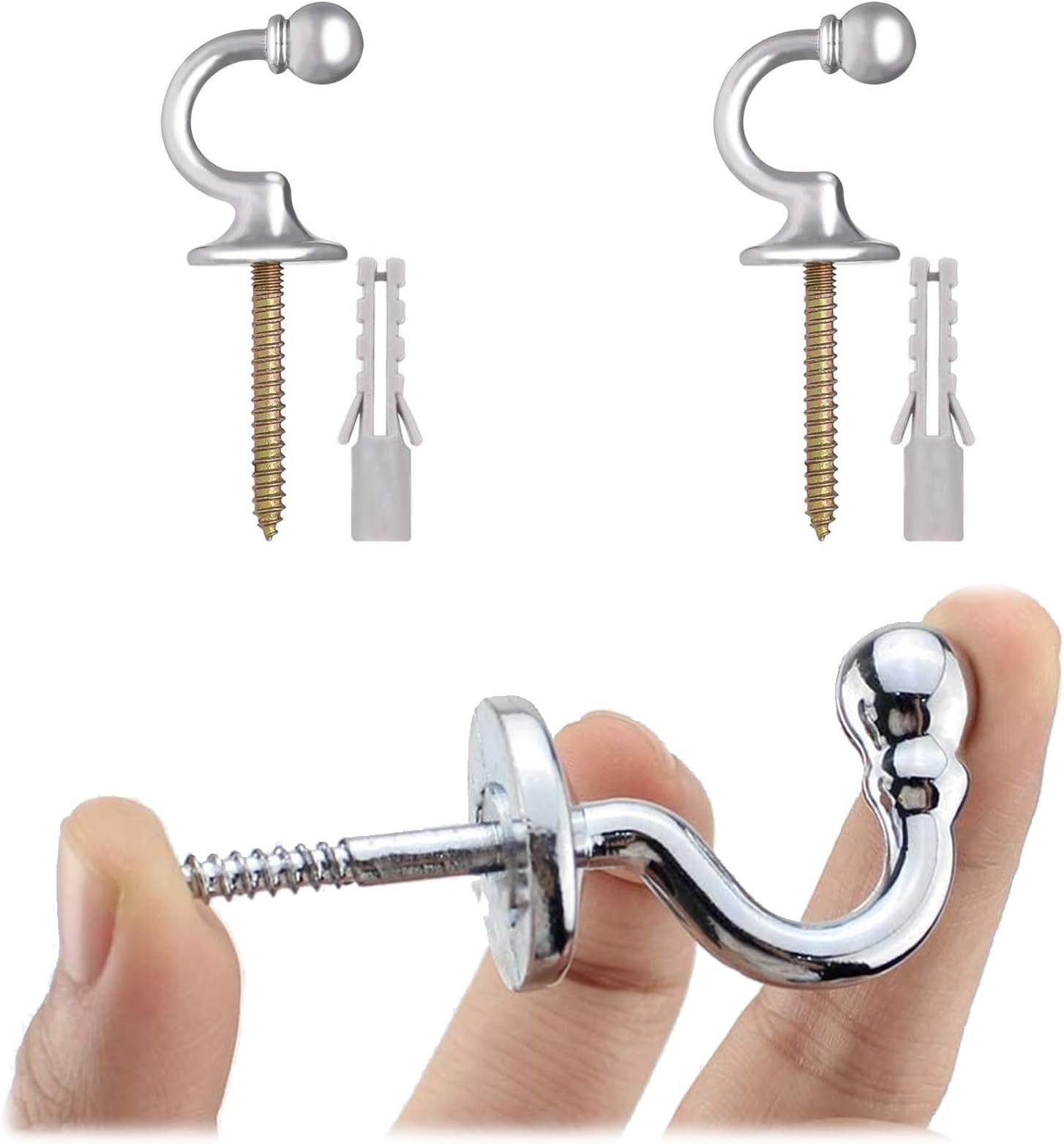 Tie Back Hooks for Curtains, 2 Pairs U Shaped Curtain Tieback Hooks Heavy Duty Metal Ball End Tie Back Hooks Curtain Hold Back Hooks Curtain Holder Tie Backs Screw in Keys Coat Hanger Hook