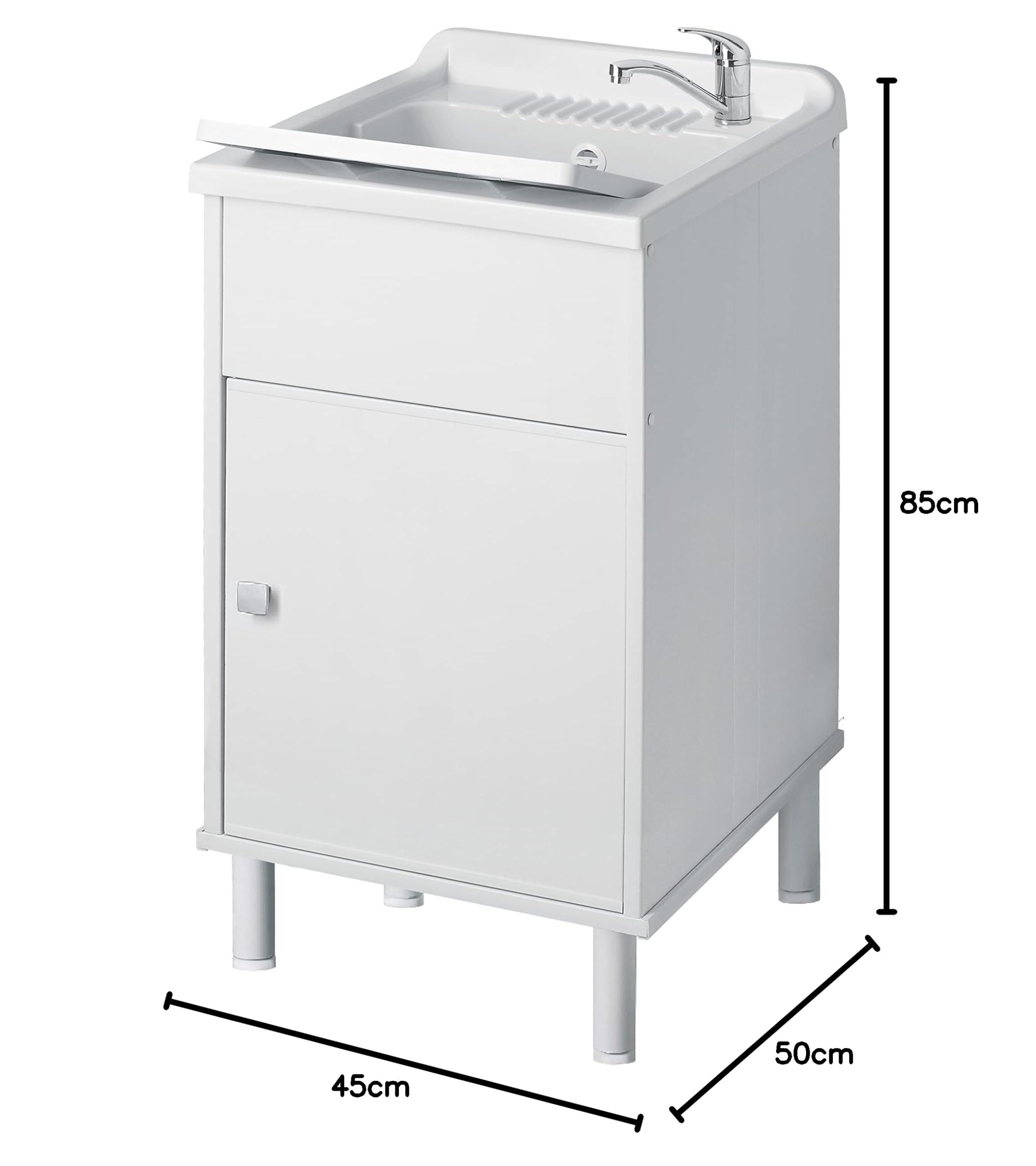 Negrari 9056KAM Lavatoio Lavapanni in Resina, all'umidità, Vasca Resistente agli acidi, Kit di Scarico Incluso, Interno e Esterno, L45 x P50 x H85 cm, Bianco, Media