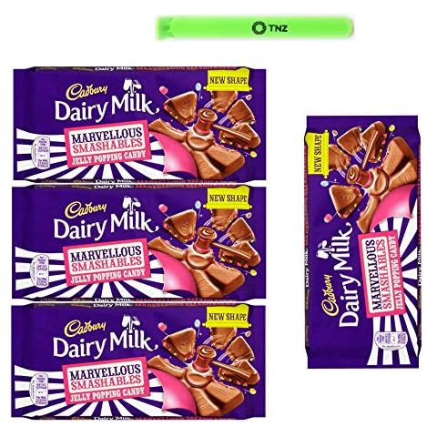 Dairy Milk Chocolate Bars Marvellous Smashables Jelly Popping Candy 180g x 4 Includes 1 Sealing Bag Clip Cover