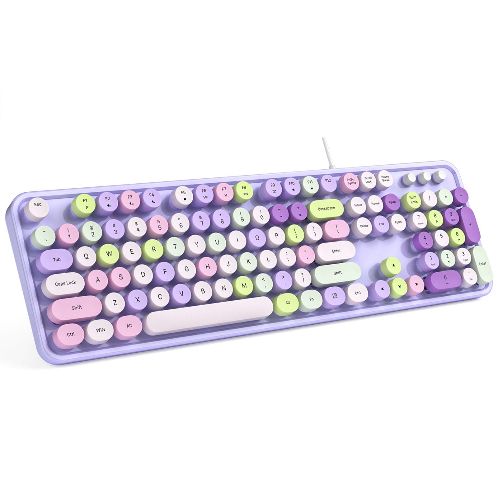 MOFII Computer Keyboard Wired USB Plug Play Round Key Retro Typewriter Keyboard Office Full Size Keyboard with Foldable