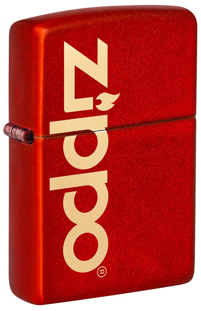 Zippo Zapalniczka Sztormowa, Model z Logo z Czerwonym Metalicznym Wykończeniem i Grawerem Laserowym, do Napełniania, Wielokrotnego Użytku, Odporna na Wiatr, Pudełko Prezentowe, Wyprod. w USA