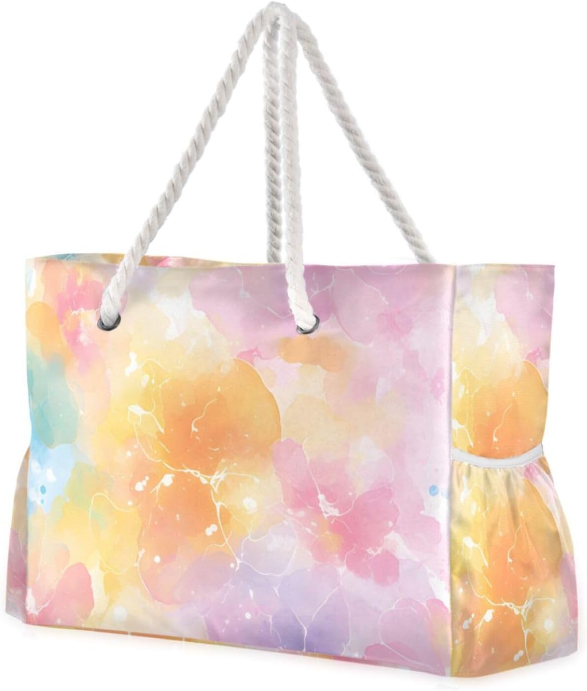 Color Watercolour Beach Tote Bag - Waterproof Travel Bag with PVC Compartment, Oversized Pool Tote for Vacation Essentials, Vintage Nylon Beach Accessory for Multipurpose Storage