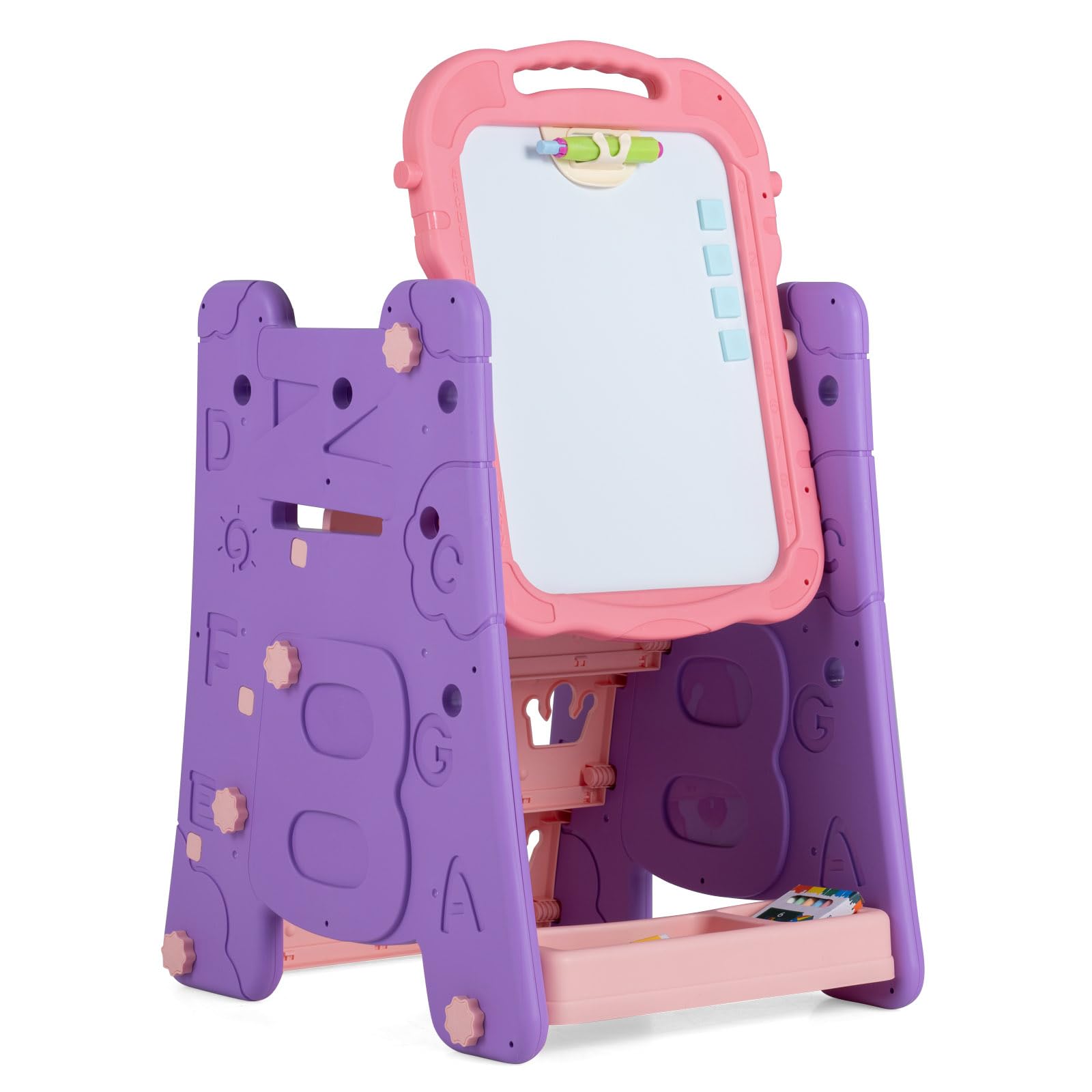 COSTWAY 3 in 1 Cavalletto per Bambini con Lavagna Bifacciale (Viola)