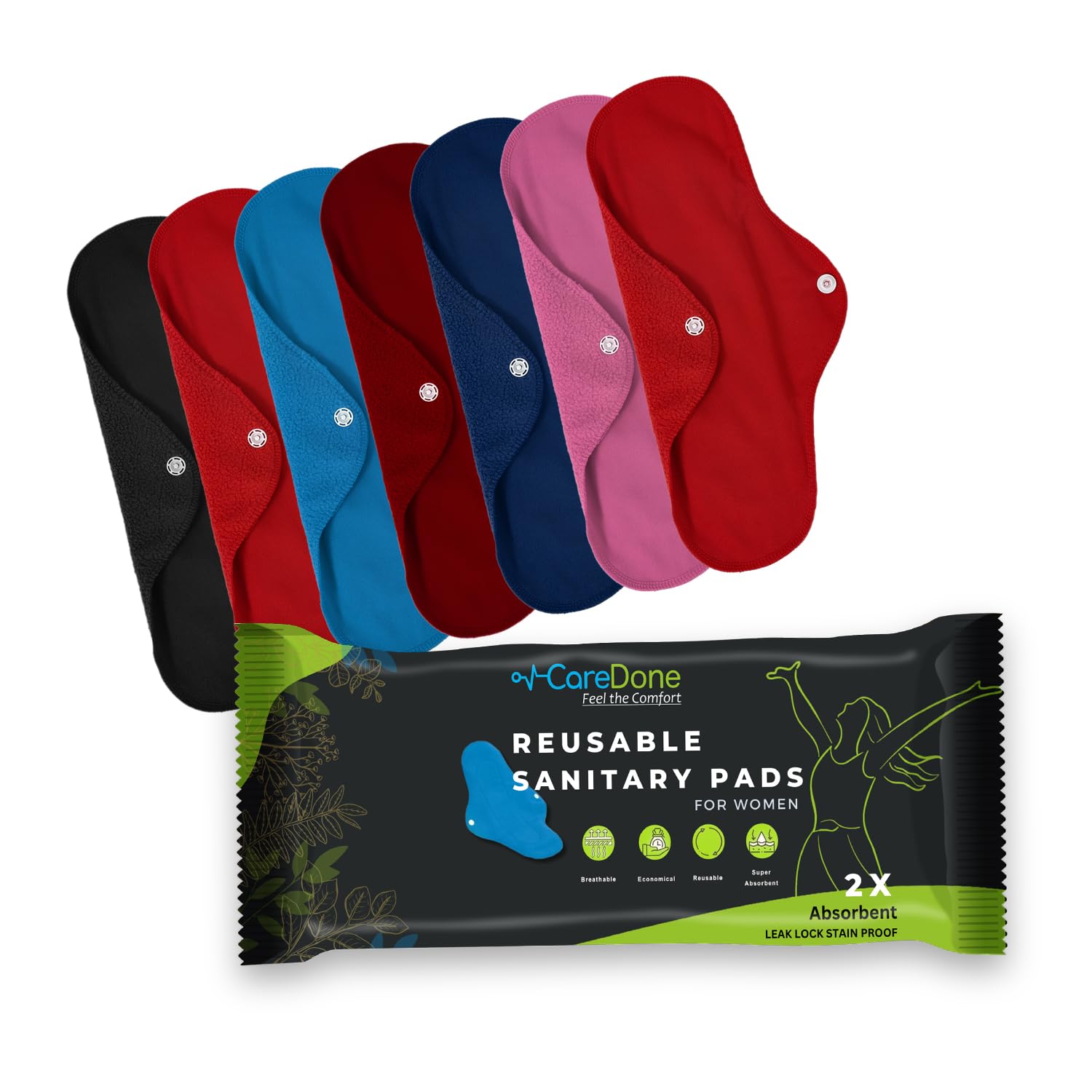 CareDone Reusable Cloth Period Pads for Heavy Flow Leakproof Overnight Protects,Large Sanitary Pads Set with Wings for Women,Washable Cloth Panty Liners Period Pads (MulticolorClothPads07) (B0CM8XQWC3) Amazon Price History, Amazon Price Tracker