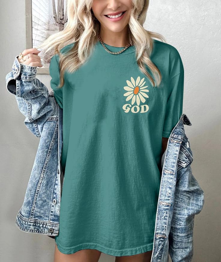 Boho Christian Oversized Shirts Women Religious Faith Shirt Bible Verse Gifts Tee God Short Sleeve Tops - Image 4