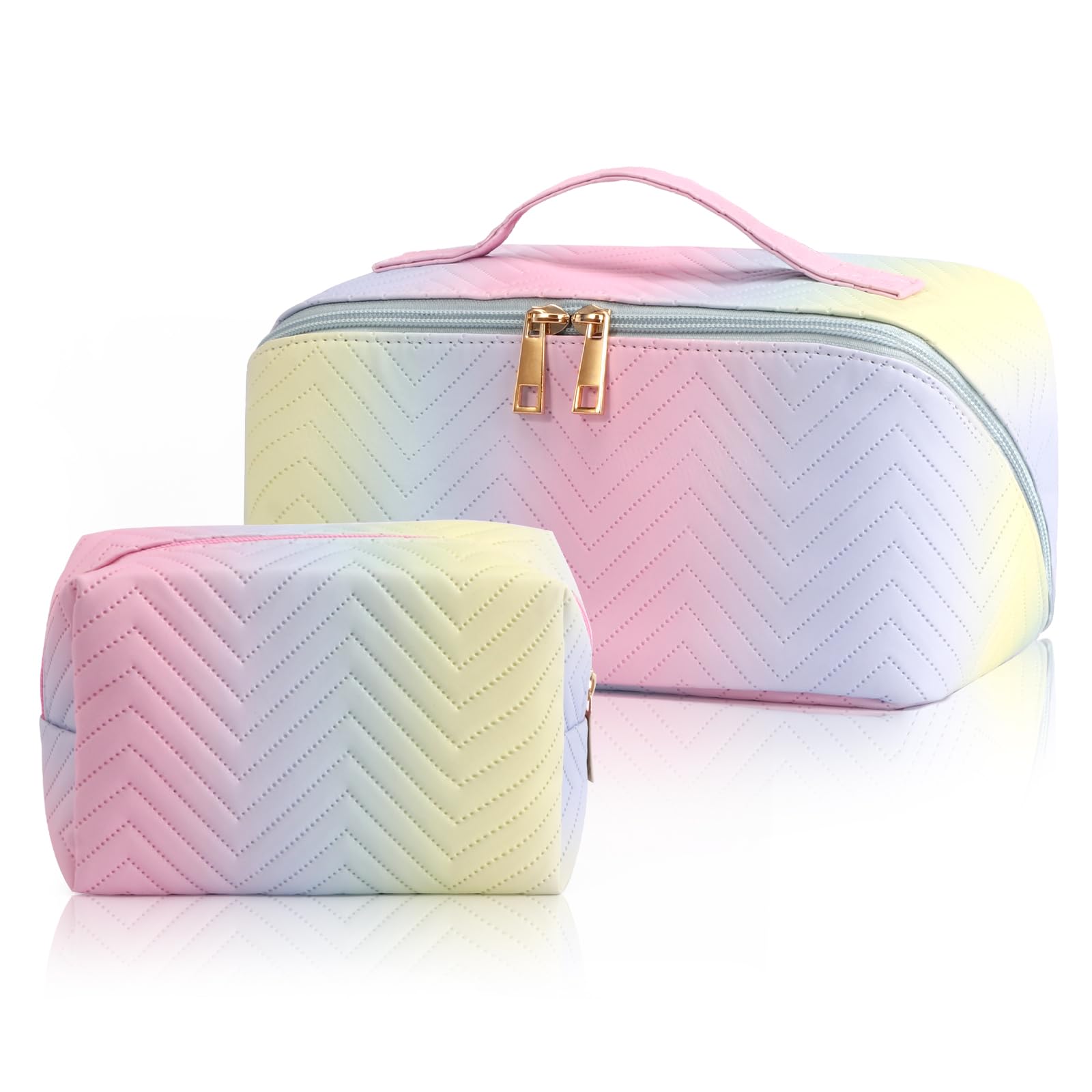 Yokilly Organizador De Maquillaje Neceser Mujer: 2 Pieza Neceser Maquillaje Bolsas De Viaje De Grande PU - Impermeable Estuche Organizador Maquillaje Mujer - Portátil Bolsa de Cosméticos de Viaje