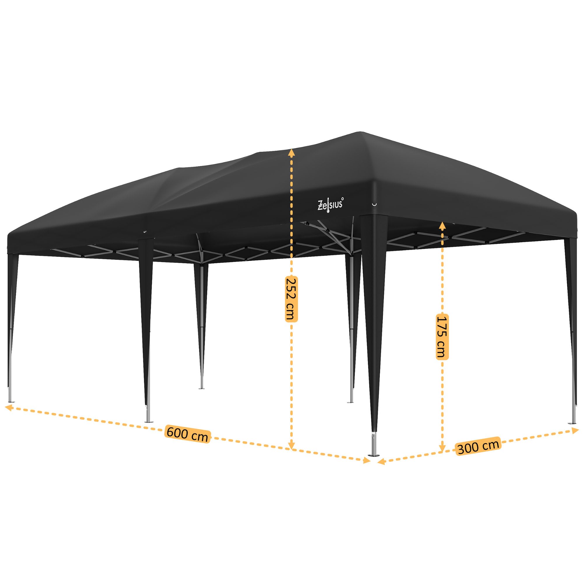 Zelsius Faltbarer Pavillon 3x6 m | Schwarz | Pop-Up Faltpavillon UV30, Gartenzelt faltbar, Klapp Partyzelt mit Tasche