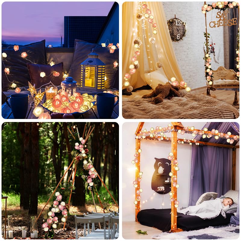 Fielegen 20 luci a LED con timer, ghirlanda di fiori artificiali da 2 m, piante finte da appendere per San Valentino, casa, giardino, festa di nozze, centrotavola, decorazione