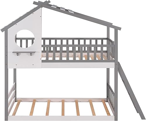 Miniatura 4 de HYC Literas de madera para casa literas de piso individual sobre individual literas de madera para niños literas para niños pequeños con techo