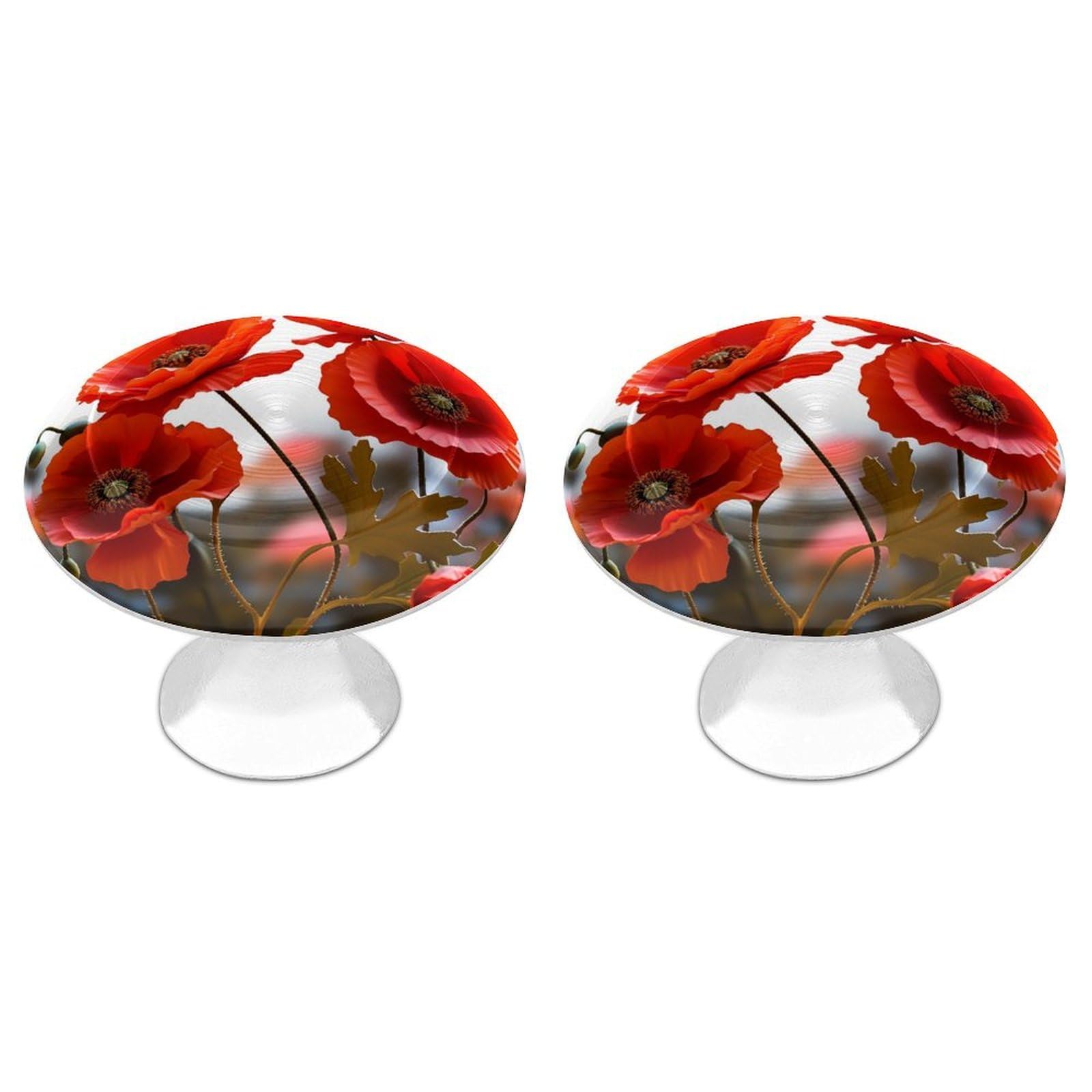 QMNLKH Poppy Flowers Vivid Petals Cabinet Knobs for Home, Round Drawer Pulls for Kitchen, Personalized Cupboard Handles with Screw, Fashion Dresser Knobs for Office, Drawer Handles, 2 Packs