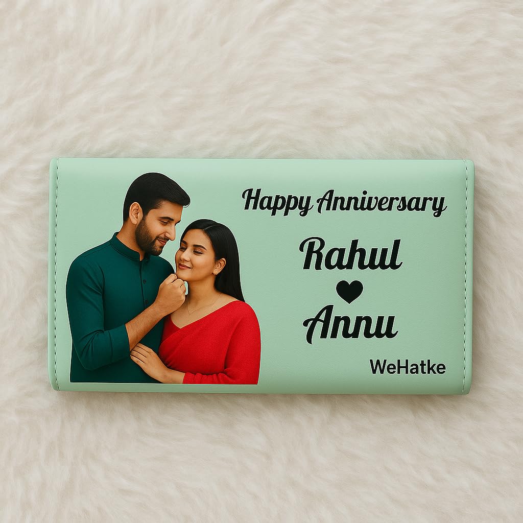 WEHATKE Personalized Anniversary & Wedding Wallet for Women – Custom Photo & Name Leather Purse Gift for Wife, Girlfriend, Bride – Romantic Couple Keepsake (Green) 3