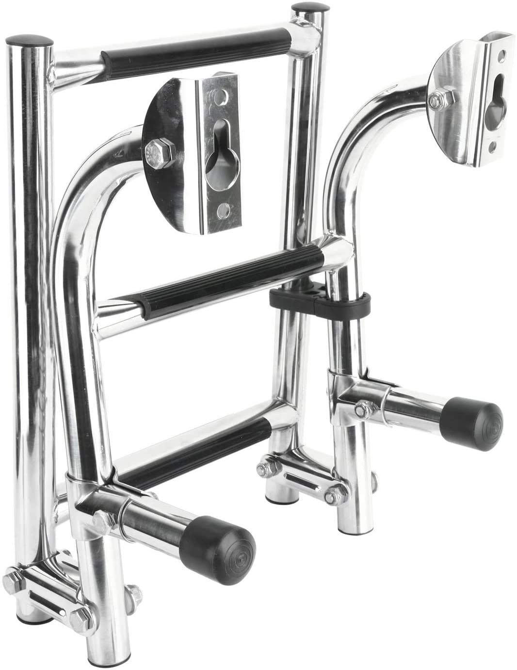 FreeTec Edelstahlleiter Badeleiter mit 3 Stufen klappbar Gummistufe mit Heckbefestigung und Befestigungsschrauben (7101S)