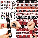 Fybnqlira Set de 84 Recuerdos de Fiesta Ninja: 24 Pulseras de bofetada y 61 Tatuajes temporales. Decoraciones Ninja...