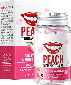 Teeth Whitening Toothpaste Tablets, Chewing Toothpaste Tablets, Help Strengthen and Protect Tooth Enamel, Resist Plaque Whitening, and Freshen Breath 30pcs, Honey Peach