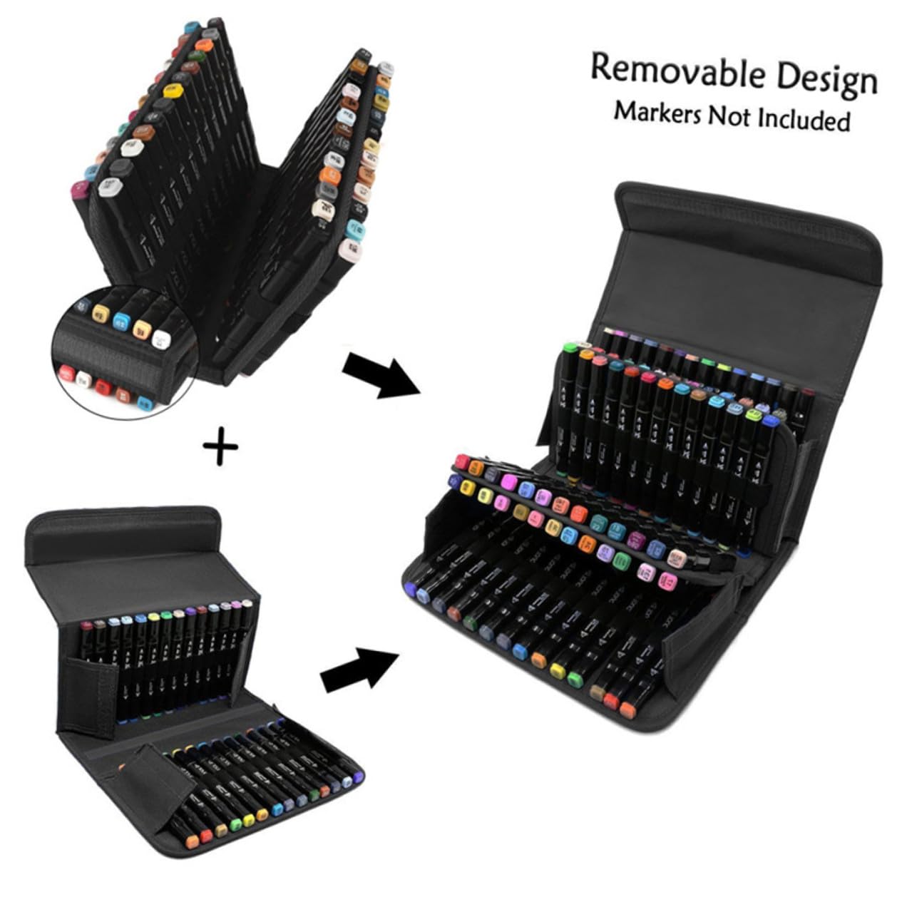 Custodia Porta Pennarelli con 80 Scomparti Nero, Organizer Portatile per Pennarelli da Disegno, Custodia Protettiva per Arte e Ufficio