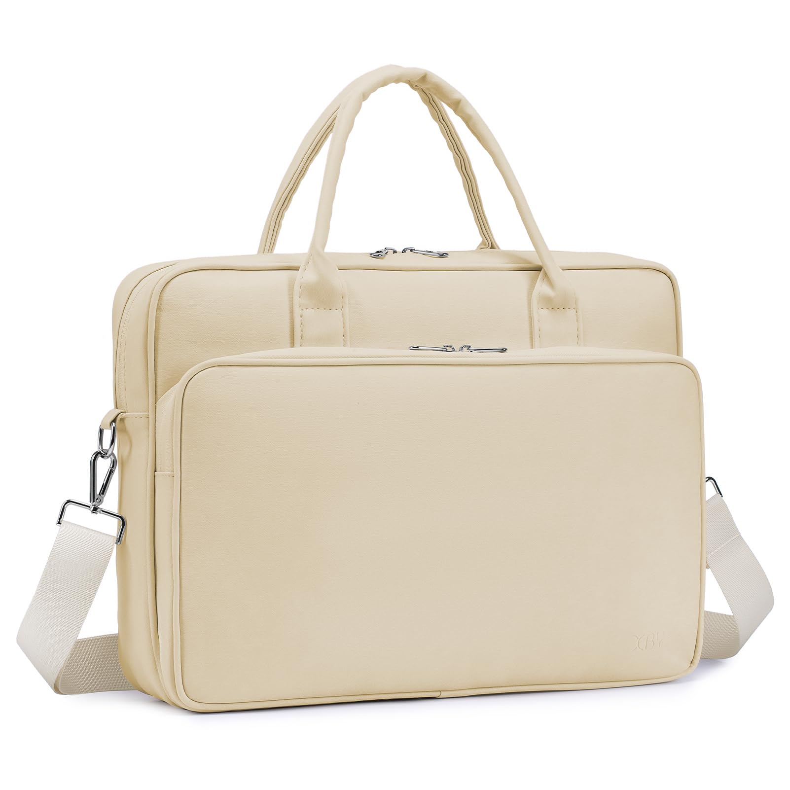BAGZY Arbeitstasche Damen Leder Laptoptasche 14 Zoll 15,6 Zoll Groß Lehrertasche Damen Businesstasche Laptop Tasche Briefcases für Schul, Arbeits und Geschäftsreisen (Beige)