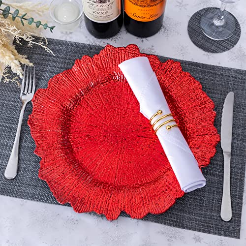 Jrhcgh 13" Round Red Charger Plates Set Of 6, Plastic Reef Chargers For Dinner Plates, Wedding Supplies For All Holidays (Red) #TOP3