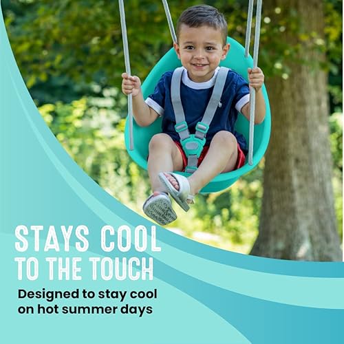Miniatura 31 de Swurfer Columpio de coco para niños pequeños, cómodo columpio para bebé al aire libre, arnés de seguridad ajustable de 3 puntos, sistema de bloqueo