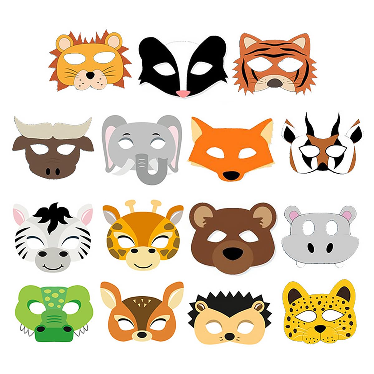 Máscaras de papel de animales de fiesta, cumpleaños de safari en la jungla, juego de 8 - España Máscaras de papel de animales de fiesta, cumpleaños de safari en la jungla, juego de 8 - España
