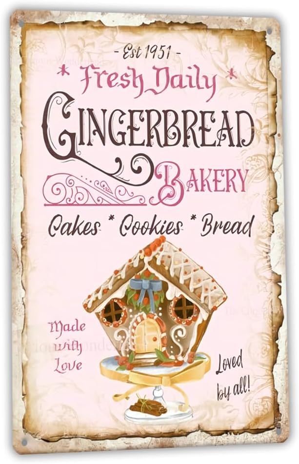 Amazon.com: Hyanke Gingerbread Bakery Cake Sign, Pink Christmas Vintage ...