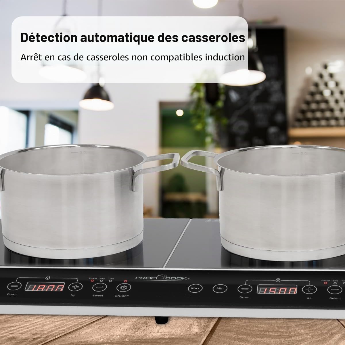 ProfiCook® table de cuisson à induction avec surface en vitrocéramique | 2 plaques | plaque de cuisson avec minuterie 180 min & 16 niveaux | avec arrêt automatique | 3500 W | PC-DKI 1067