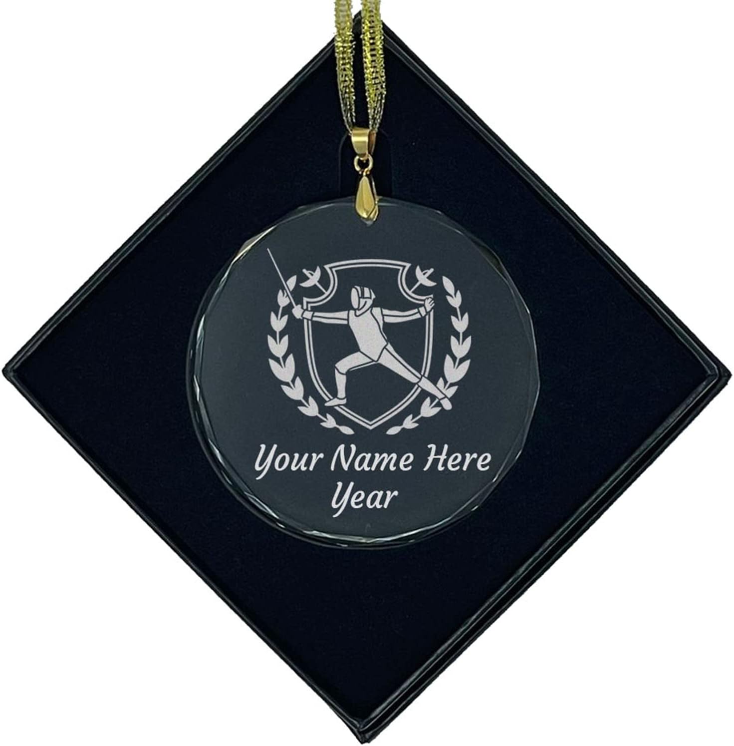 LaserGram Personalized Glass Christmas Ornament, Fencing, Custom Laser Engraved Gift Idea (Oval Shape)