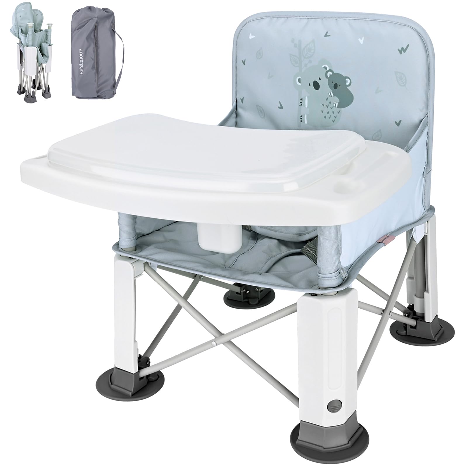 Bebamour Seggiolone portatile per esterni, pieghevole, per bambini, con vassoio rimovibile, con borsa portaoggetti, koala