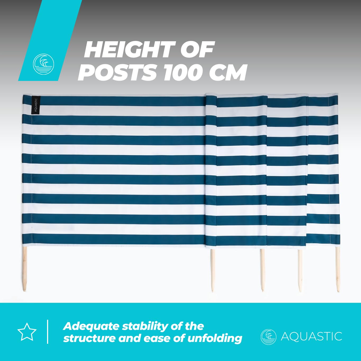 AQUASTIC Paravento da Spiaggia WINDSCREEN di Colore Blu| Blu/Bianco Frangivento Ideale per Il Lago e Il Mare Materiale Resistente 100% Poliestere Facile da Piegare e Trasportare 400 x 80 cm