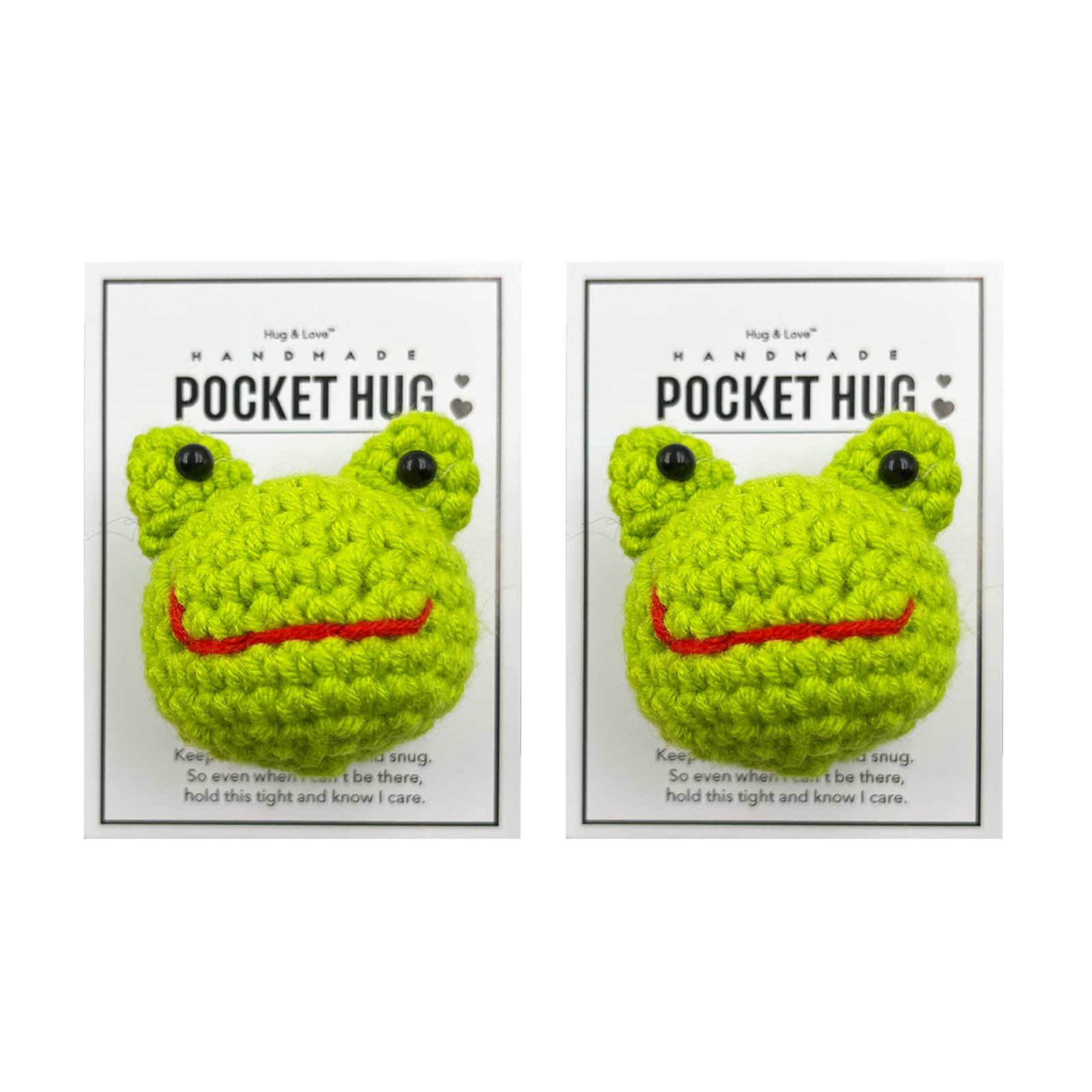 Handmade Cute Crocheted Pocket Hug Token, Small Gifts, Greeting (Cute Frog Heads)