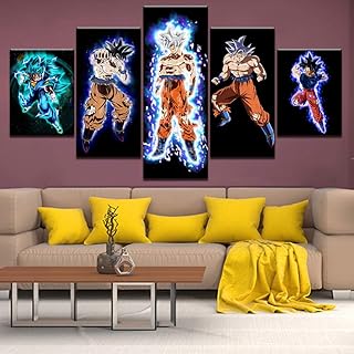 WENXIUF Stampa su Tela 5 Parti Quadro da Parete Moderno Dragon Ball Carcarot Colorato,Cornice in Legno 100X55Cm Pronto da Appendere HD Quadri Camera da Letto Moderno