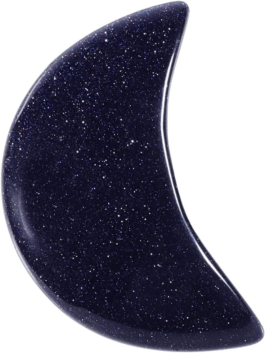 5 Pcs Cresent Moon Reiki Crystal Polished Palm Worry Stone for Chakra Balance, DIY Jewelry Making, Meditation, Blue Sand Stone