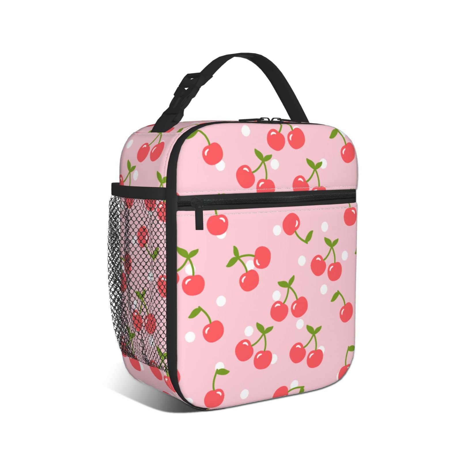 Bolsa de almuerzo para niñas ideal para el colegio y excursiones con estampado de cerezo