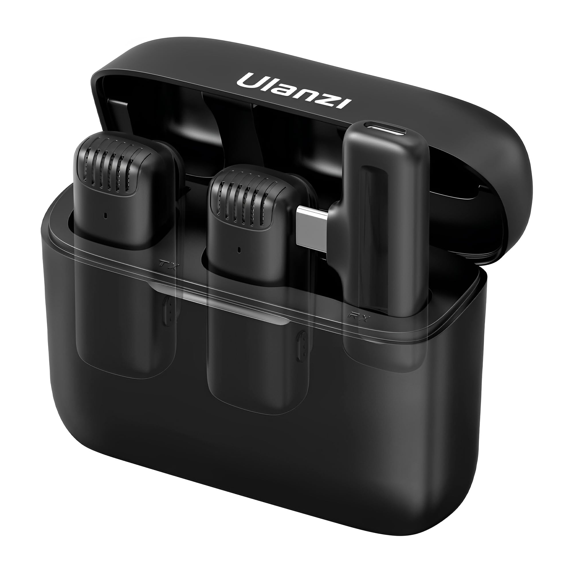 HollyWave Microfone Sem Fio J12, Lapela USB-C para Android Preto, Bateria até 6h, Redução