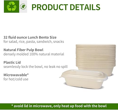 Miniatura 3 de AICHEF Paquete de 50 tazones de papel de 32 onzas con tapas para ensalada, pasta, nacho, burrito, recipientes de papel profundos y grandes con