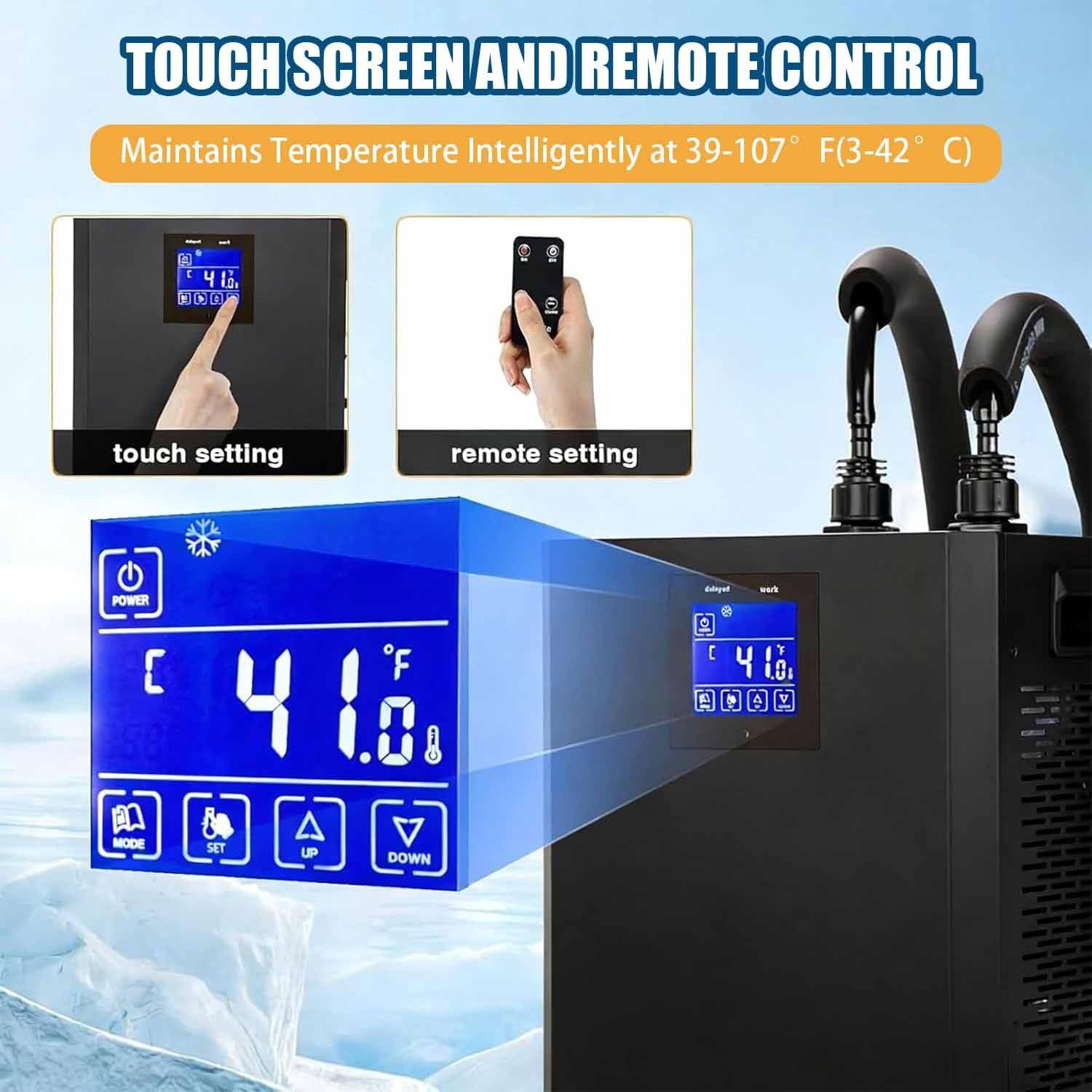 Refrigeratore d'Acqua a Bagno di Ghiaccio da 1/3 di Cavallo, refrigeratore ad Immersione Fredda, raffredda Fino a 4°C, con Telecomando, Filtro Esterno e Pompa sommergibile. Doublewaterpump